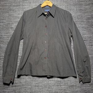Faconnable Shirt Women's Medium Brown AOP Long Sleeve Button Up VTG Hong Kong